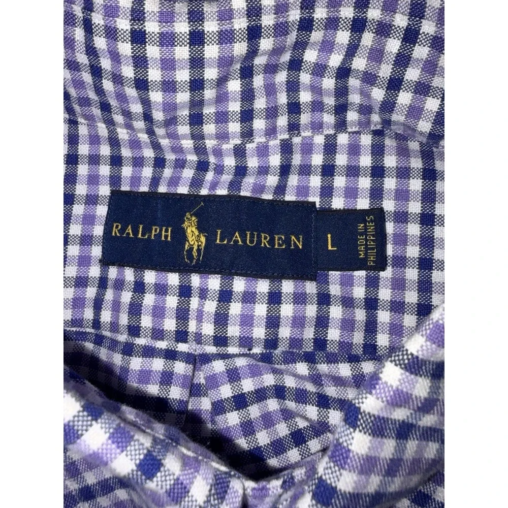 Polo Ralph Lauren Button Down Oxford Large Blue Purple Plaid Check Long Sleeve